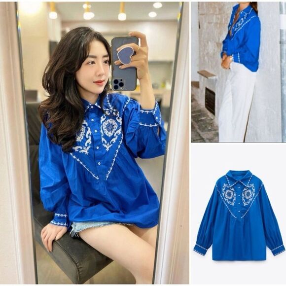 Zara blogger favorite poplin embroidered shirt - Picture 6 of 7